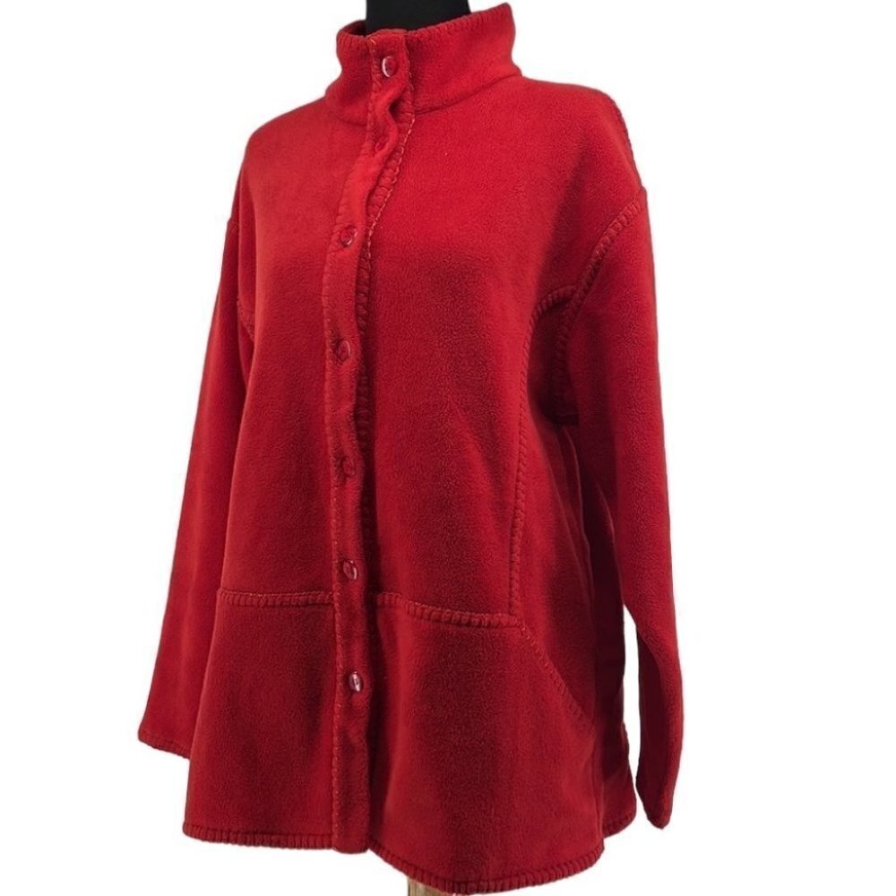 𝅺euro Joy Shacket fleece button up unique stitches orange fall cozy sz lg